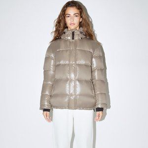 Aritzia TNA The Super Puff Liquid Shine Modern Taupe XS